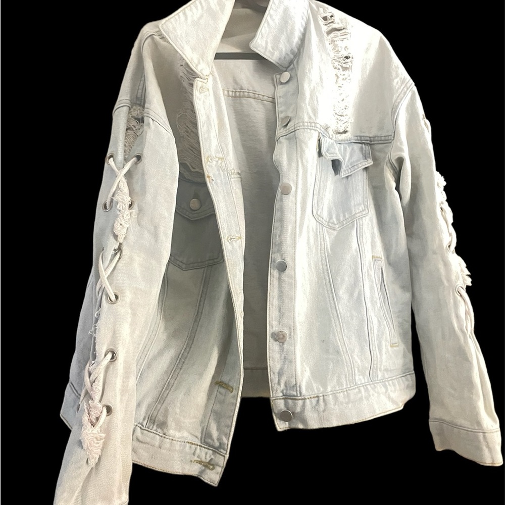 Large light denim destressed jacket